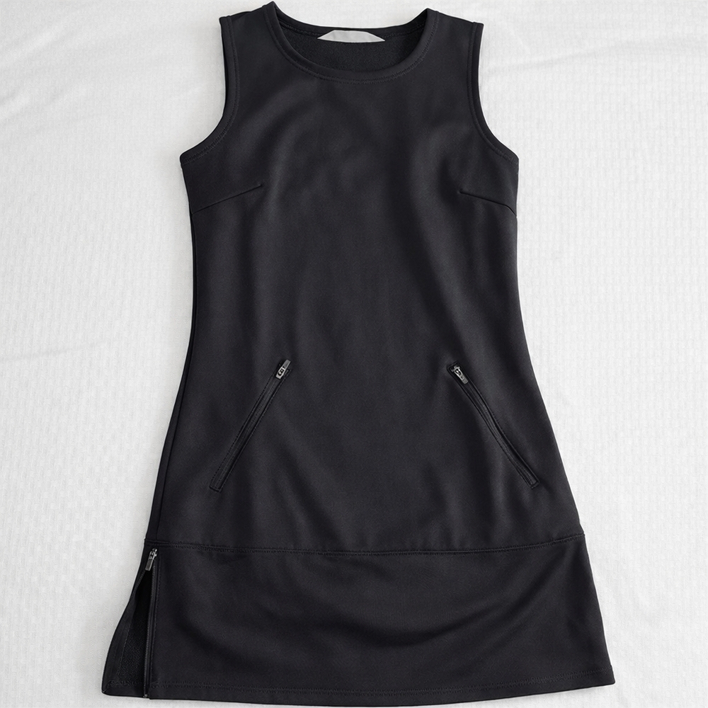 Athleta Fleece Lined Active Dress Womens XXS Black Zipper Pockets Sleeveless